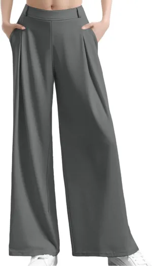 Wide Leg Pants for Women Plus Size Elastic High Waisted Pants Casual Palazzo Straight Leg Trousers with Pockets