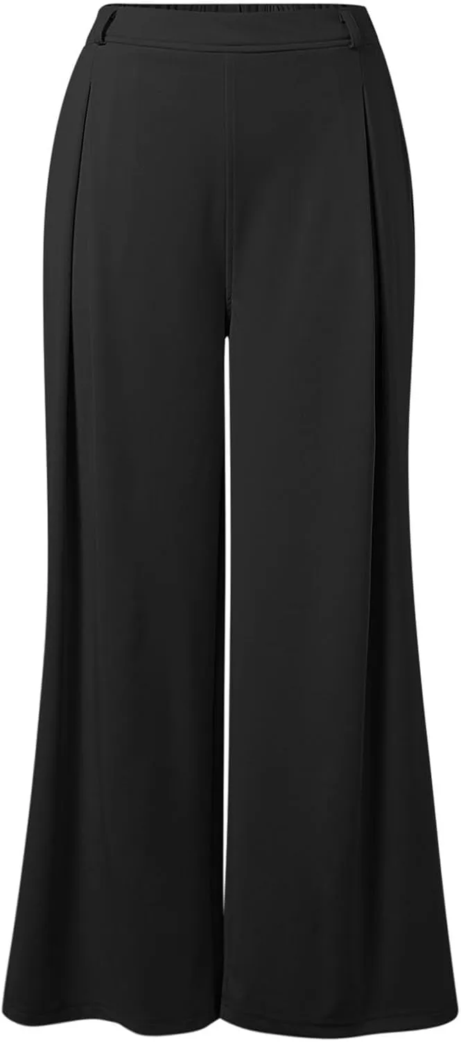 Wide Leg Pants for Women Plus Size Elastic High Waisted Pants Casual Palazzo Straight Leg Trousers with Pockets