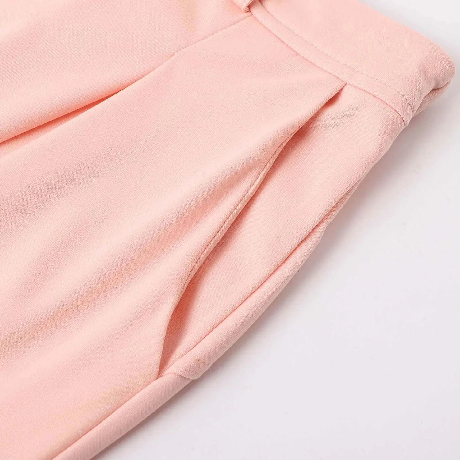 Wide Leg Pants for Women Plus Size Elastic High Waisted Pants Casual Palazzo Straight Leg Trousers with Pockets