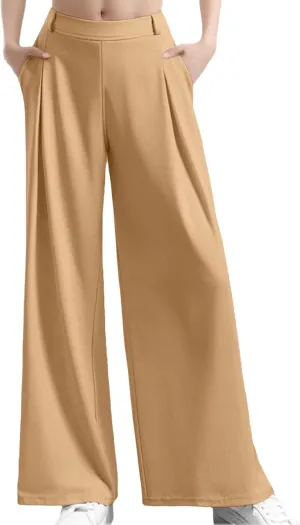 Wide Leg Pants for Women Plus Size Elastic High Waisted Pants Casual Palazzo Straight Leg Trousers with Pockets