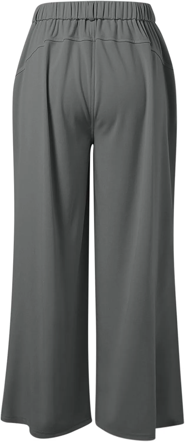Wide Leg Pants for Women Plus Size Elastic High Waisted Pants Casual Palazzo Straight Leg Trousers with Pockets