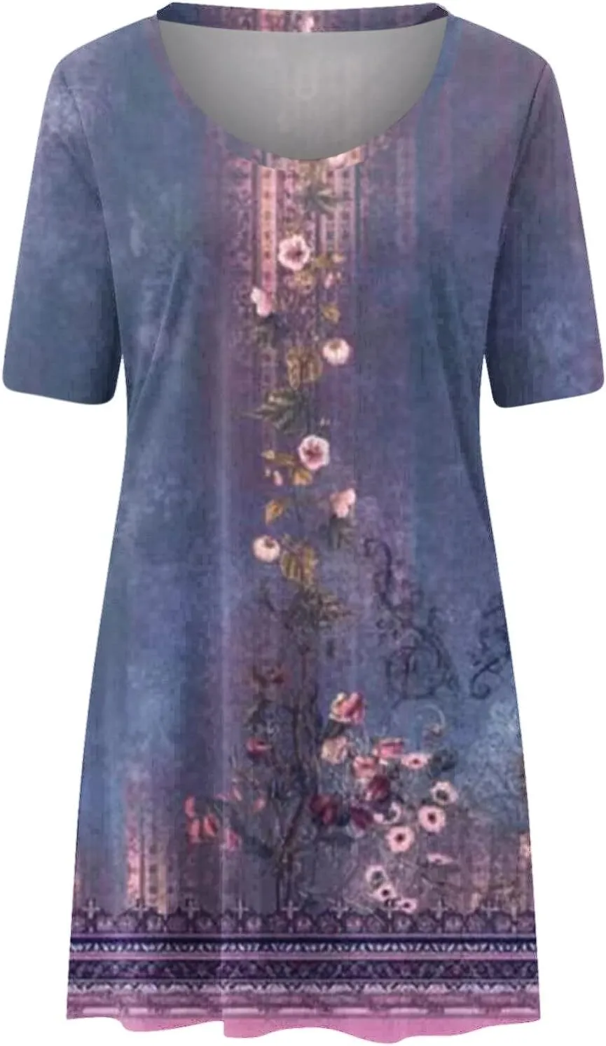 Women Boho Floral Print Summer Dress V Neck Casual Dresses Cute Beach Vacation Dress 2024 Trendy Dressy Clothing