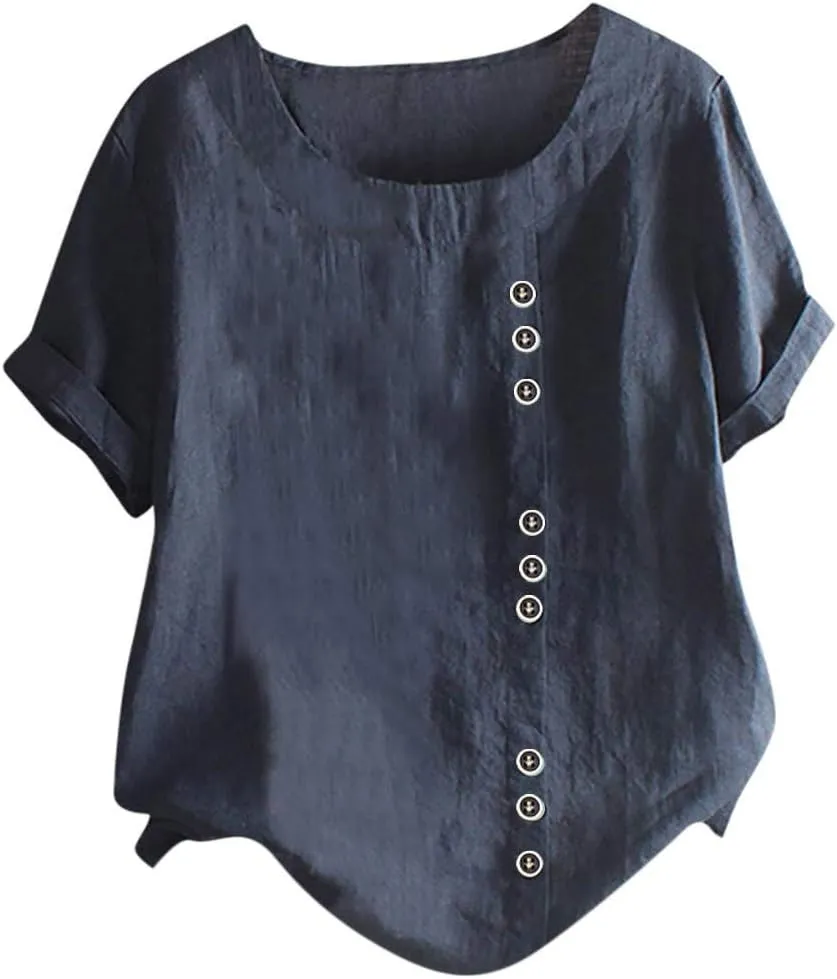Women Button Down Collar Shirt Solid Color Long Sleeve Linen Summer Casual Dress Blouse Top Loose Tunic Tops
