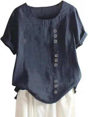Women Button Down Collar Shirt Solid Color Long Sleeve Linen Summer Casual Dress Blouse Top Loose Tunic Tops