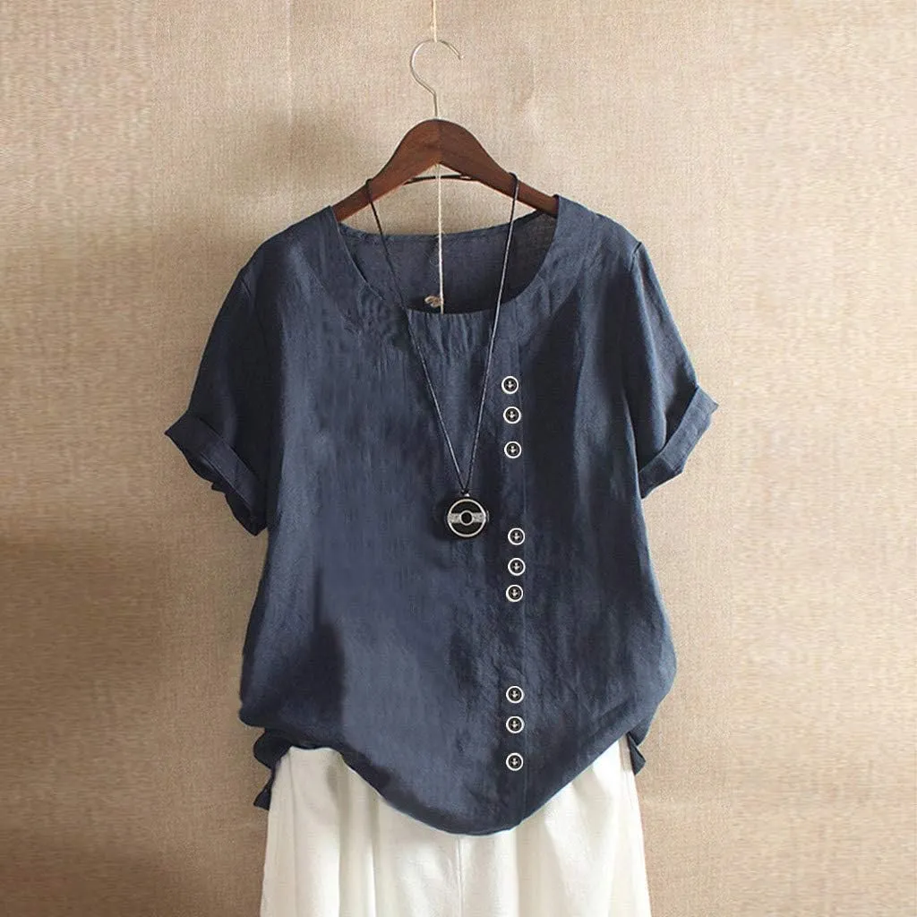 Women Button Down Collar Shirt Solid Color Long Sleeve Linen Summer Casual Dress Blouse Top Loose Tunic Tops