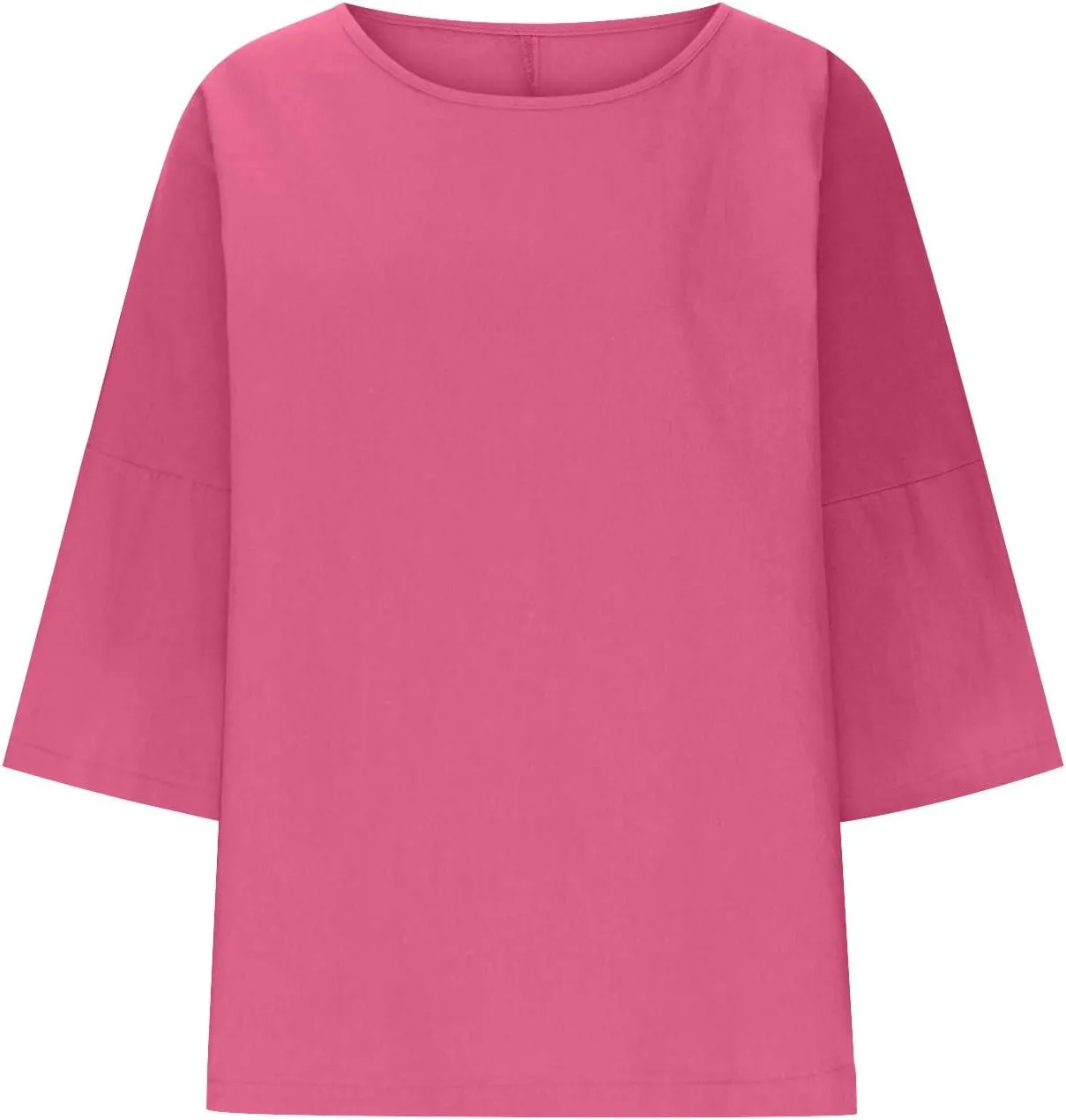 Women Cotton Linen Shirts 3/4 Sleeve Crew Neck Tshirt Casual Plus Size Solid Color Tops Summer Holiday Clothes