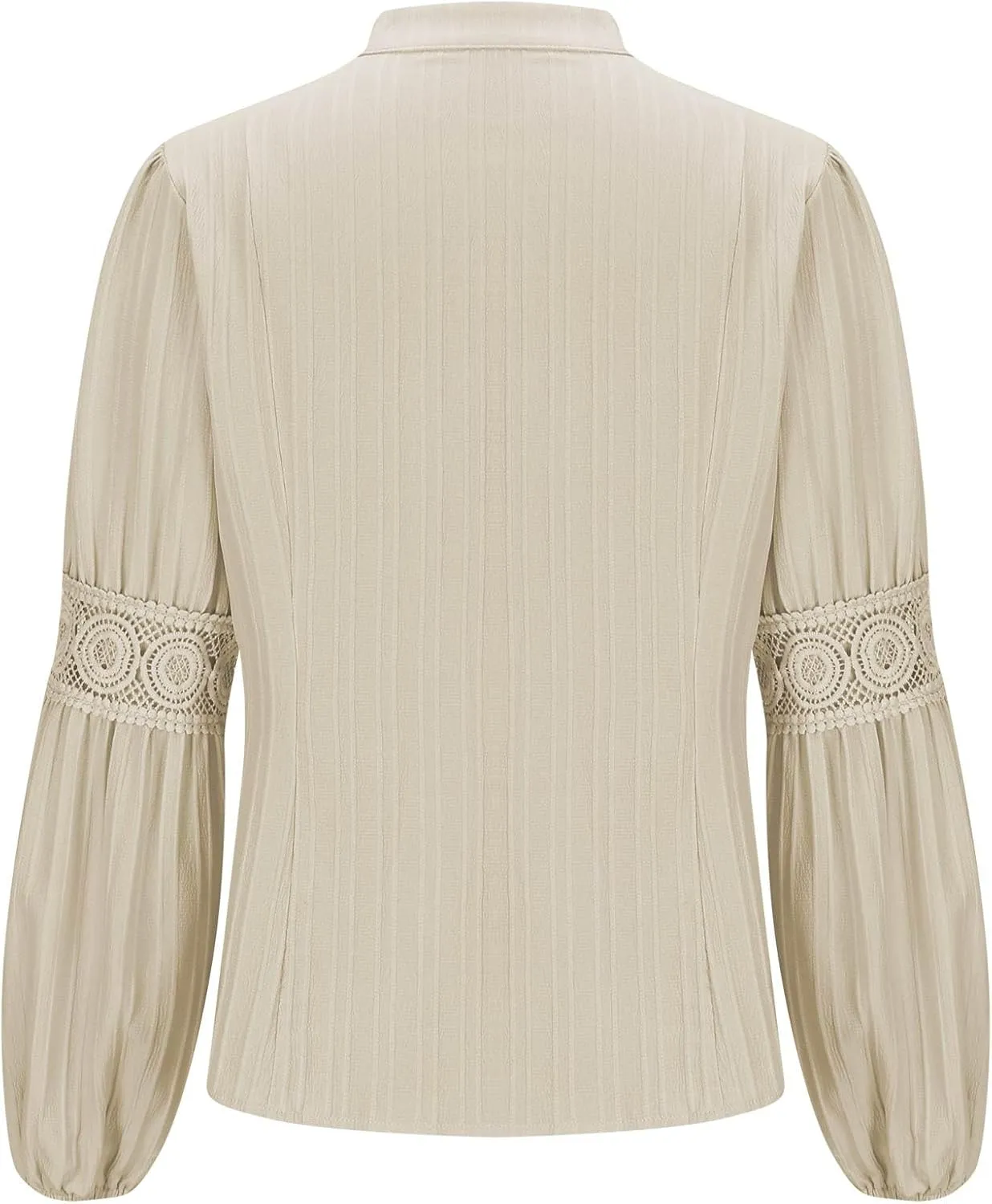 Women Cut Out Lace Patchwork Button Blouse Vintage Stand Collar Embroidered Pleated Lantern Long Sleeve Shirt Tunic Top