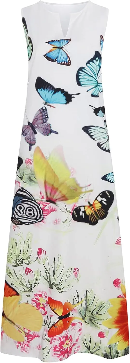 Women Foral Boho Causal Dress Summer Vacation Sun Dresses Sleeveless Flowy Dress Sundress 2024 Rendy Boho Clothing