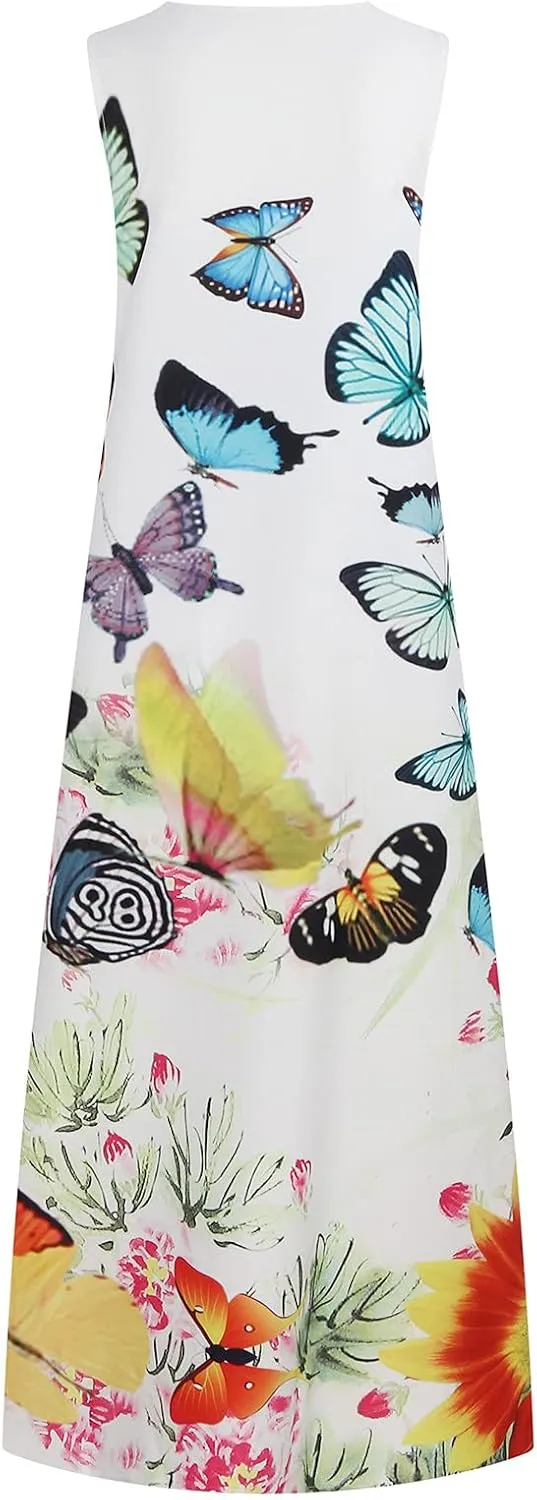 Women Foral Boho Causal Dress Summer Vacation Sun Dresses Sleeveless Flowy Dress Sundress 2024 Rendy Boho Clothing