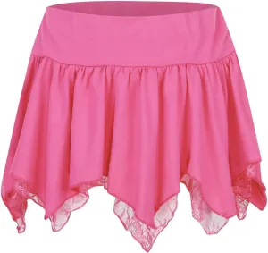 Women Lace Mini Skirt Y2K Ruffle Low Waist Layered Pleated Flowy Skirt Irregular Flowy Summer Casual Mini Skirts
