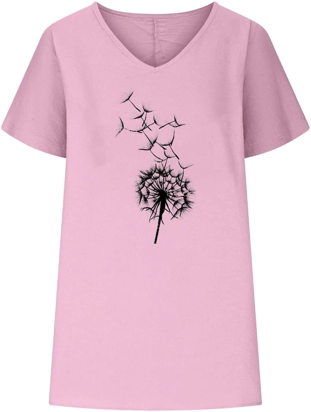 Women Linen Shirts Plus Size Short Sleeve V Neck Floral Blouse Tops Dressy Casual Comfy Summer Oversized Tshirts