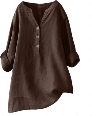 Women Linen Shirts V-Neck Button Blouses Embroidery 2025 Summer Tshirt Short Sleeve Loose T Shirts