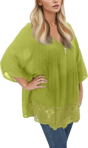 Women Linen Shirts V-Neck Buttons Blouses Floral Comfy Tee Tops Long Sleeve Loose Tunic Tops