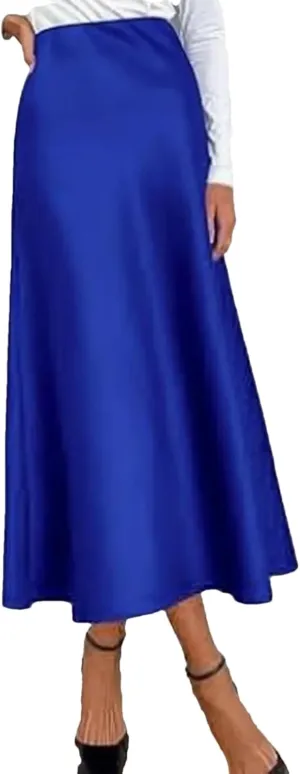 Women Long Satin Skirt Silk Elegant High Waist Cocktail Party Wedding Flared A Tennis Skirts