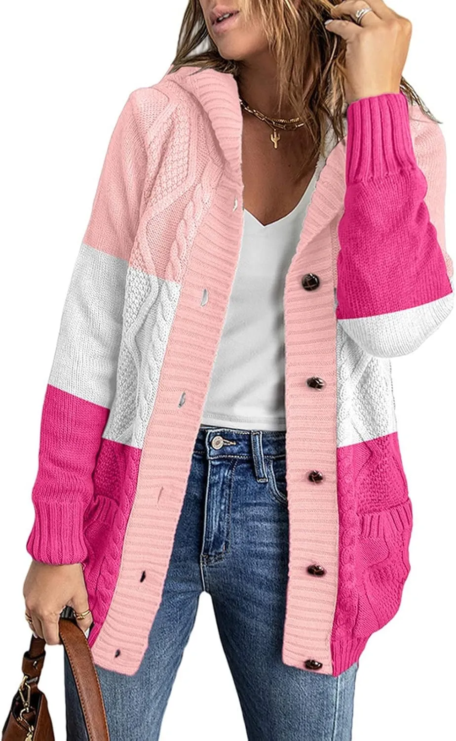 Women Mid Long Cardigan Sweaters Lightweight Loose Lantern Sleeve Chunky Knit Cable Slouchy Oversized Wrap Sweater Coats