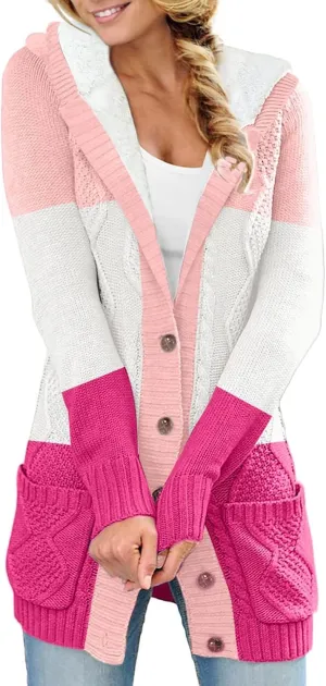 Women Mid Long Cardigan Sweaters Lightweight Loose Lantern Sleeve Chunky Knit Cable Slouchy Oversized Wrap Sweater Coats