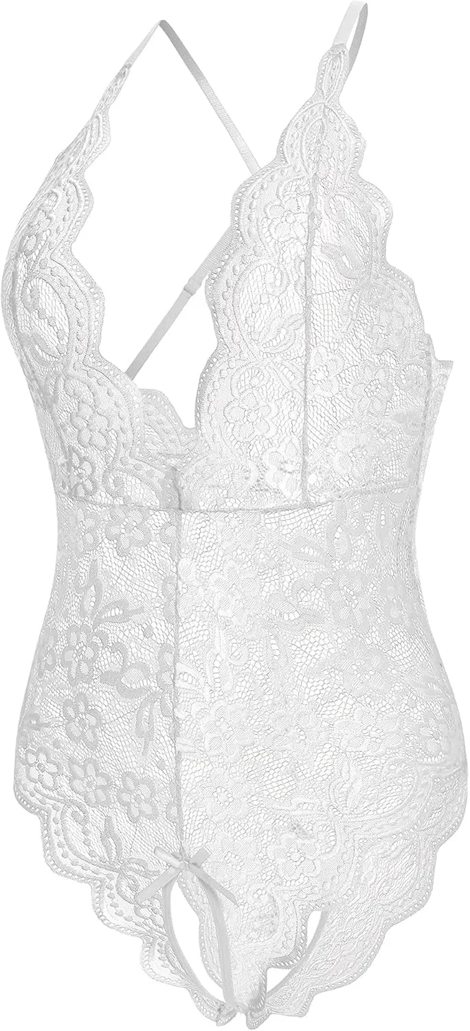 Women One Piece Lingerie Sexy Teddy V Neck Bodysuit Lace Nightie