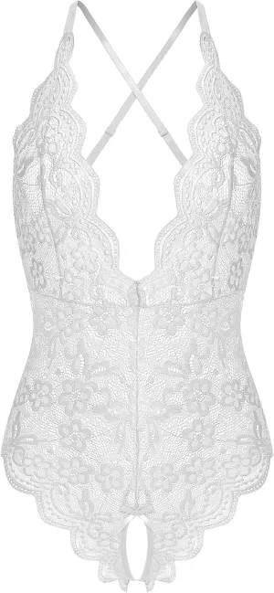 Women One Piece Lingerie Sexy Teddy V Neck Bodysuit Lace Nightie