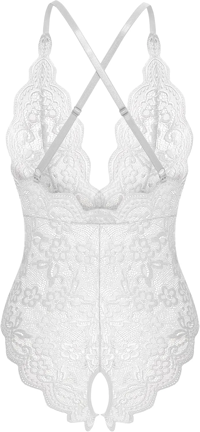 Women One Piece Lingerie Sexy Teddy V Neck Bodysuit Lace Nightie