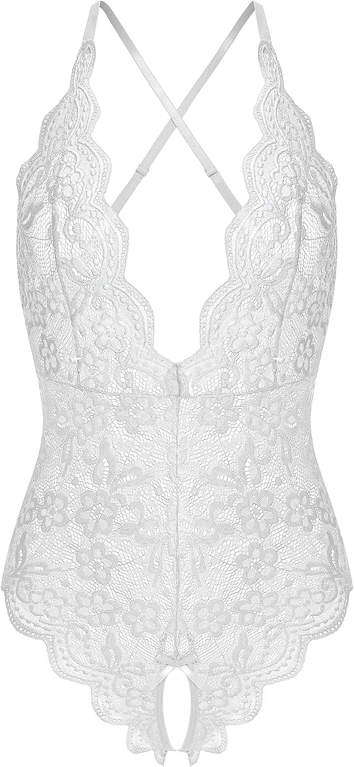 Women One Piece Lingerie Sexy Teddy V Neck Bodysuit Lace Nightie