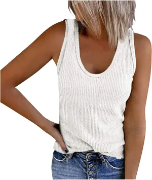 Women Ribbed Summer Tank Tops U-Neck Sleeveless Fitted Basic Cami Tee Shirts Ladies Travel Vacation Outfits