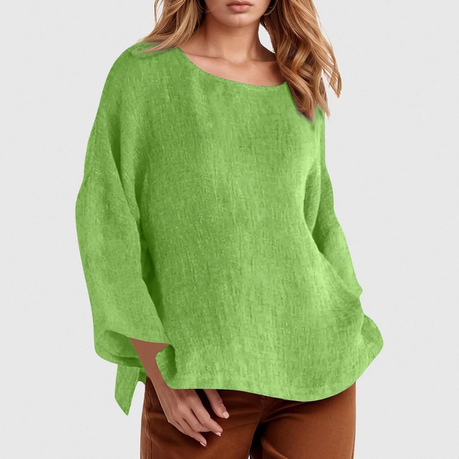 Women Short Sleeve Cotton Linen Shirts Casual Crew Neck Henley T Shirt Bohemian Boho Loose Summer Tee Tops