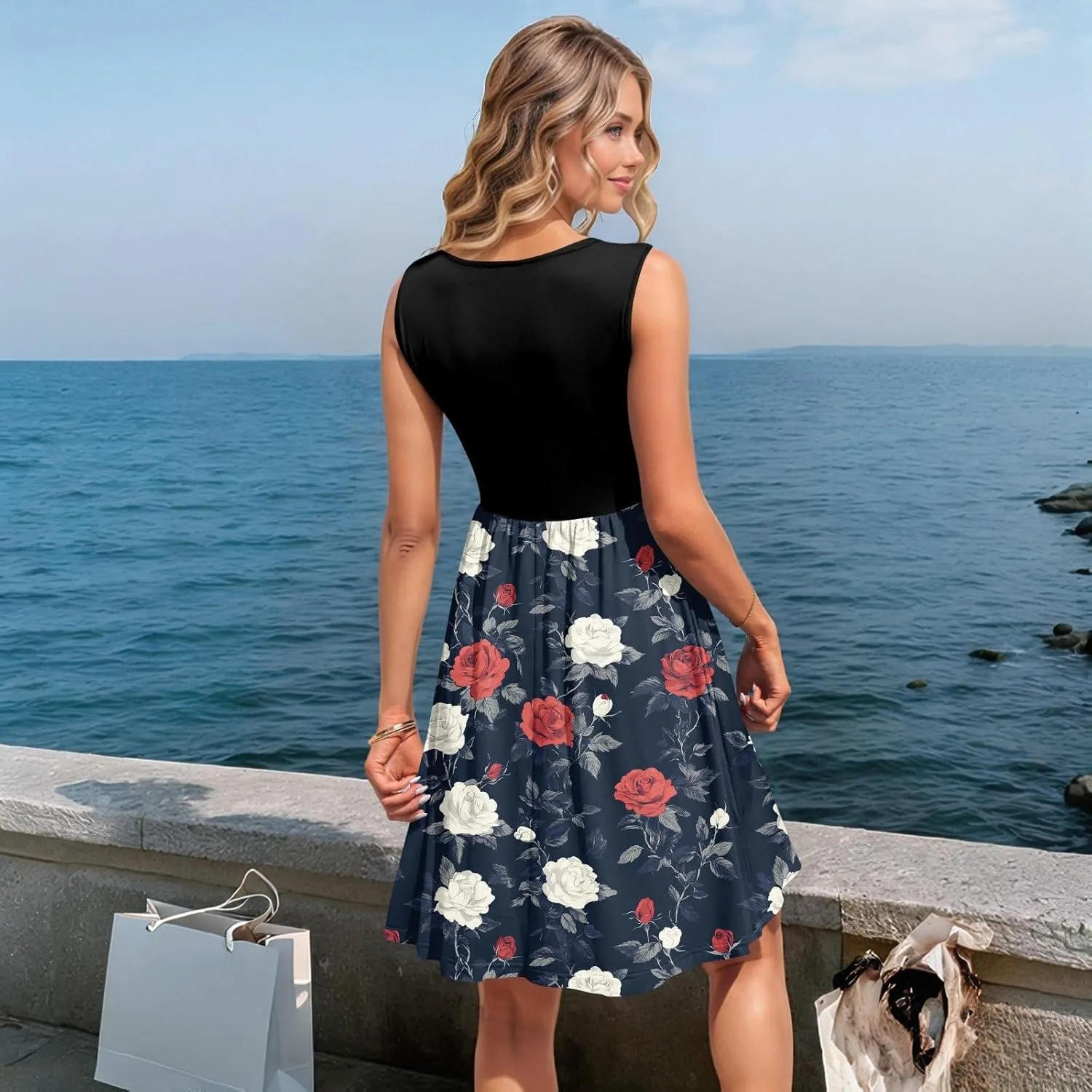 Women Summer Dresses Sleeveless Beach Vacation Clothes Resort Wear 2025 Swing Button Down Midi Sundress with Pockets