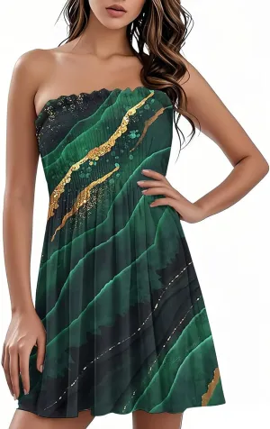 Women Summer Dresses Strapless Casual Beach Cover Ups Tube Top Sundress Sleeveless Off Shoulder Smocked Tube Dress