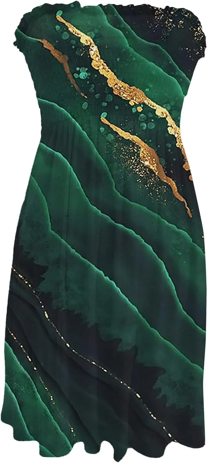 Women Summer Dresses Strapless Casual Beach Cover Ups Tube Top Sundress Sleeveless Off Shoulder Smocked Tube Dress