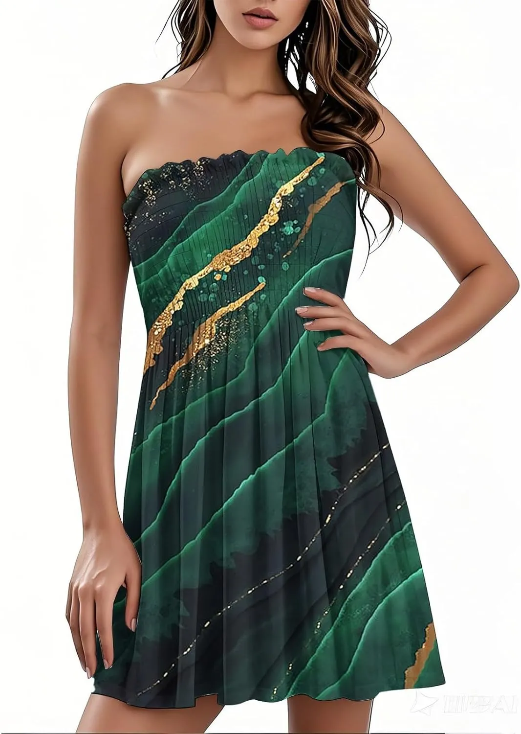 Women Summer Dresses Strapless Casual Beach Cover Ups Tube Top Sundress Sleeveless Off Shoulder Smocked Tube Dress