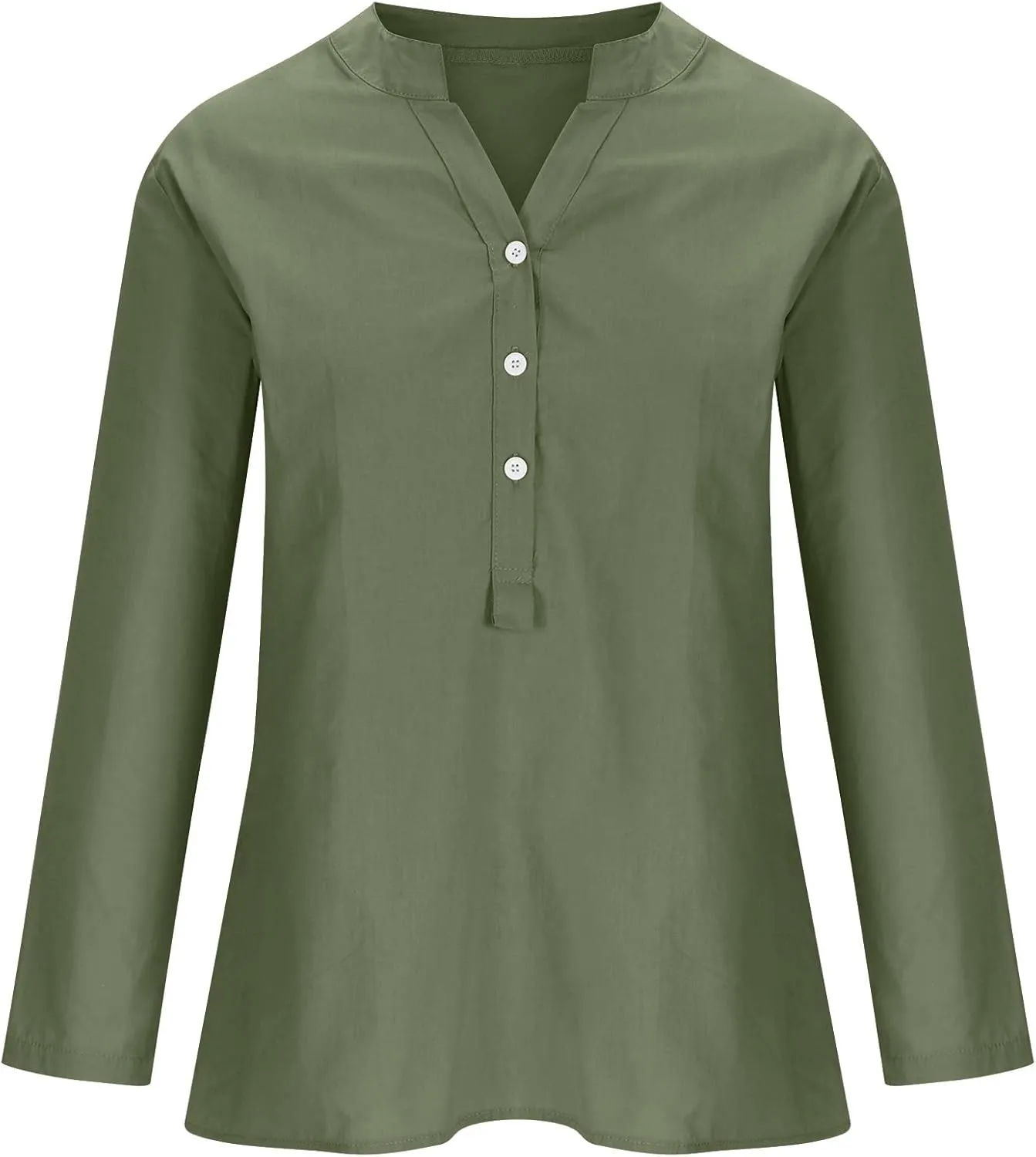 Women Summer Linen Shirts 3/4 Sleeve Cotton Blouse V Neck Button Tunic Tops Trendy Dressy Causal Clothing 2024