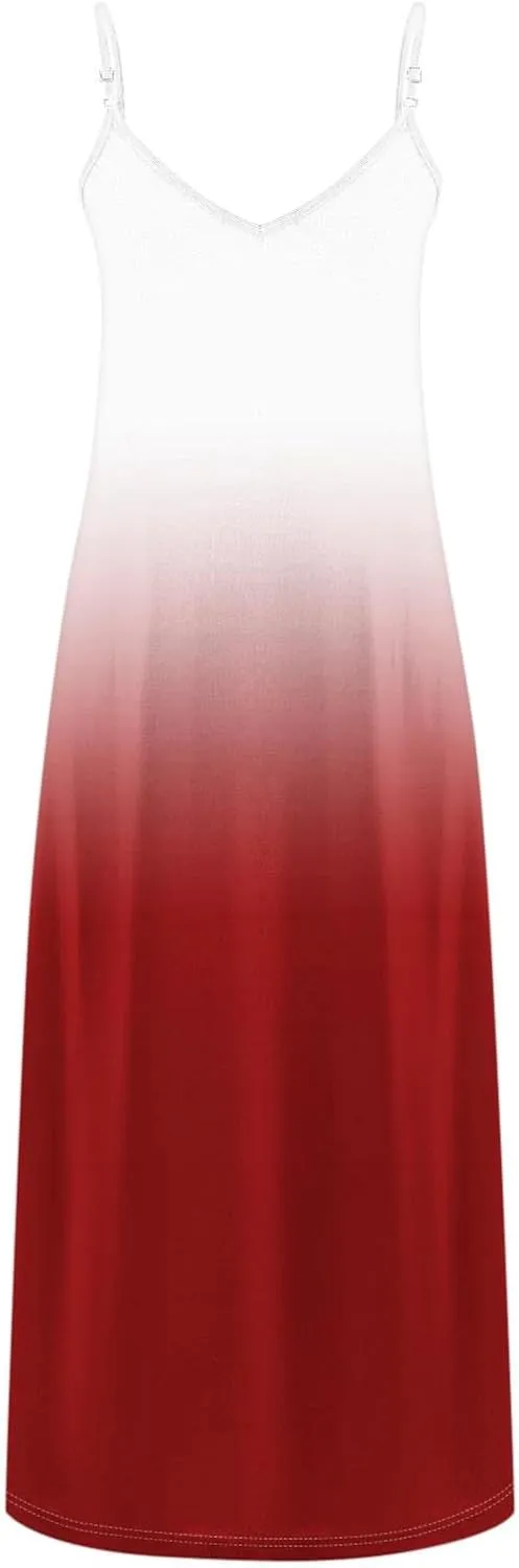 Women Sundresses 2025 Trendy Gradient Color Summer Sleeveless V-Neck Maxi Dress Beach Vacation Tank Dresses