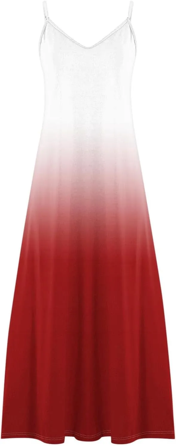 Women Sundresses 2025 Trendy Gradient Color Summer Sleeveless V-Neck Maxi Dress Beach Vacation Tank Dresses