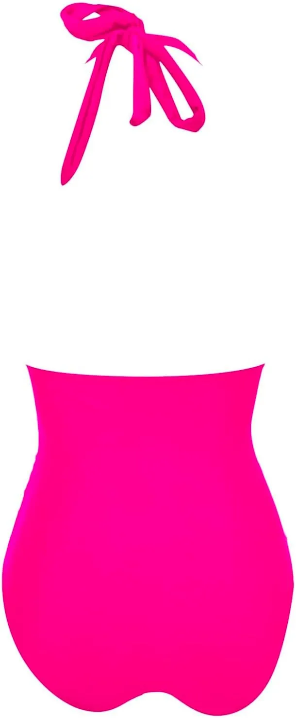 Women V Neck One Piece Swimsuit Halter Backless Ruched Tummy Control Bathing Suit Women Beach Fashion