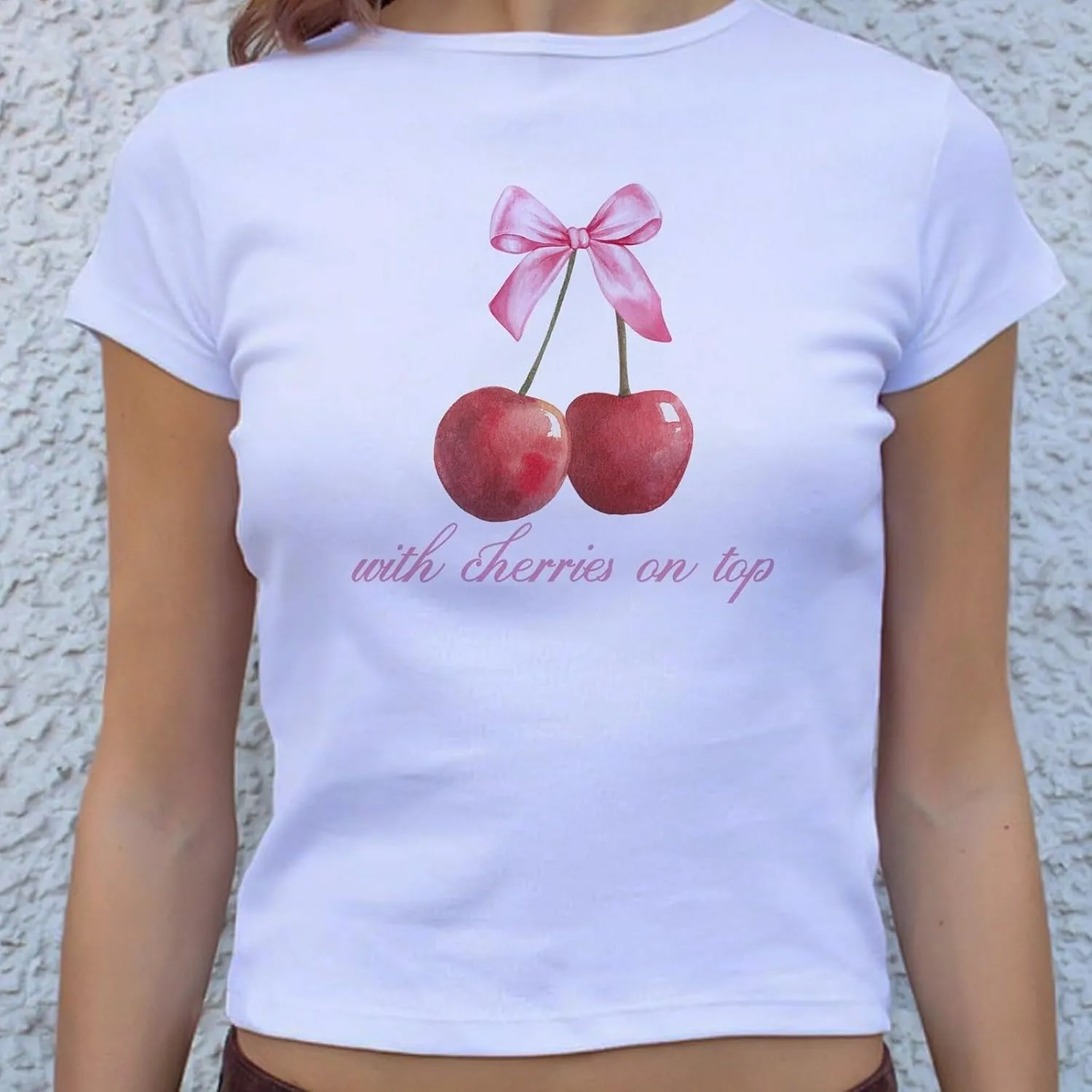 Women Y2k Short Sleeve Baby Tees Cute Graphic Print Slim Fit T Shirts Vintage Aesthetic Crop Top Tees