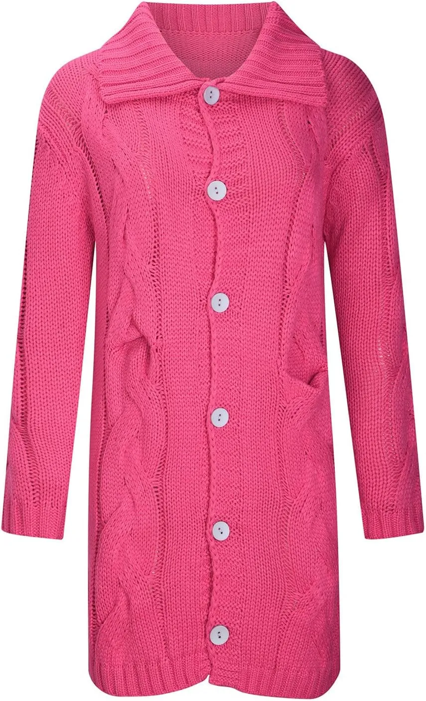 Womens 2024 Long Sleeve Cable Knit Long Cardigan Open Front Button Sweaters Fall Winter Chunky Overcaot with Pockets