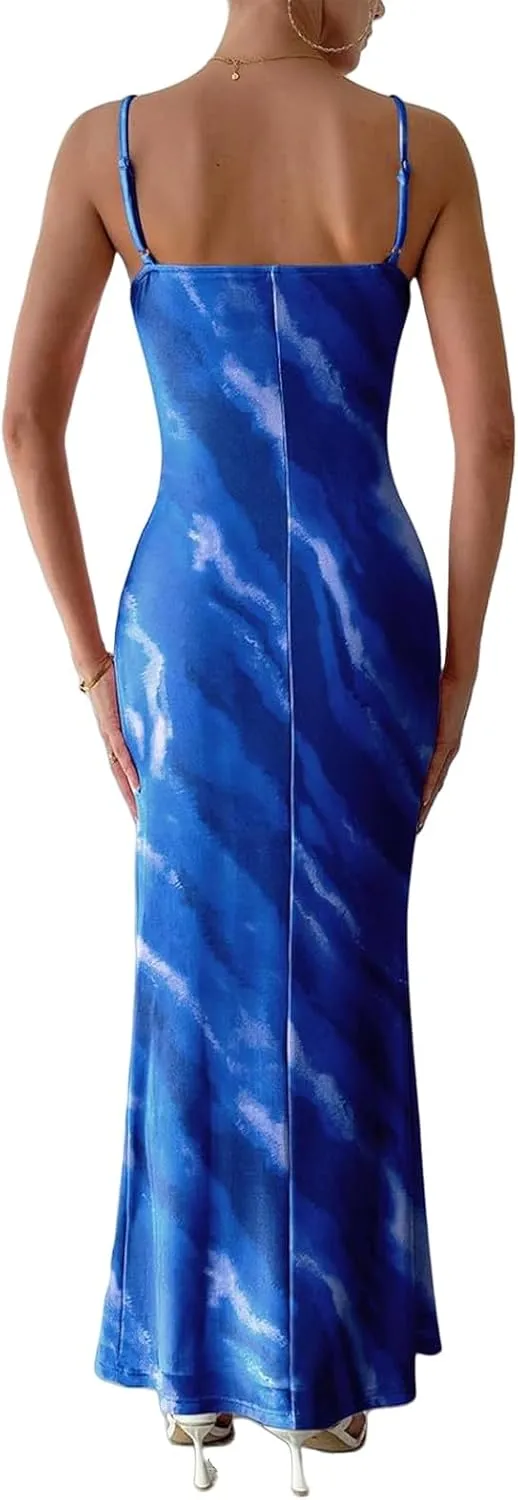 Women's 2025 Summer Floral Spaghetti Strap Maxi Dress Sexy Bodycon Backless Beach Vacation Wedding Guest Outfits