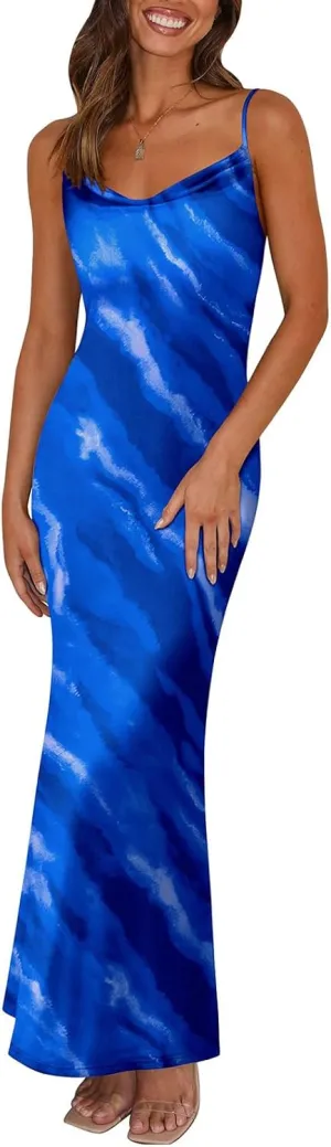 Women's 2025 Summer Floral Spaghetti Strap Maxi Dress Sexy Bodycon Backless Beach Vacation Wedding Guest Outfits