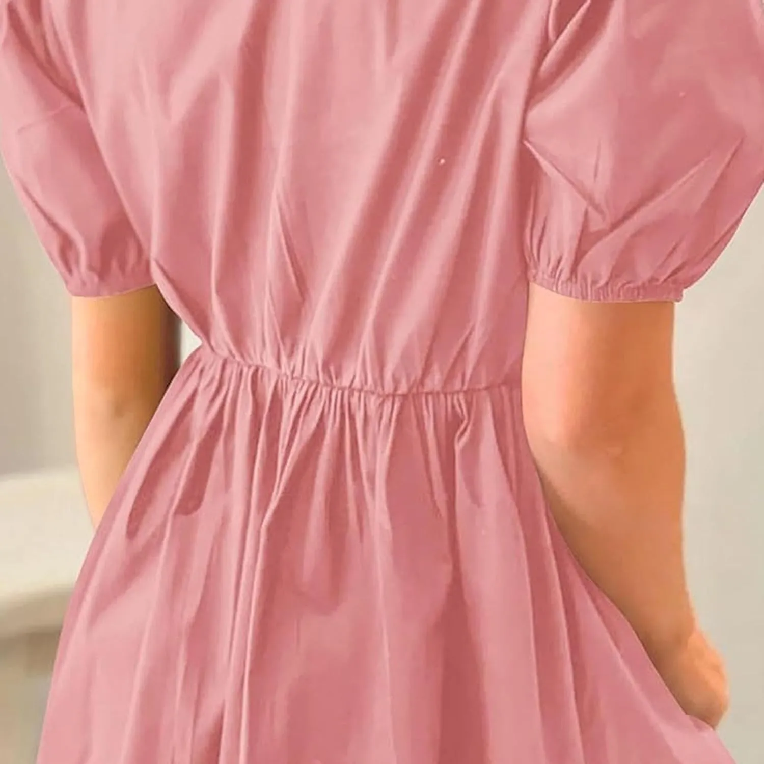 Women's Babydoll Mini Dress with Bow Tie Summer Ruffle Pleated A Line Dress Y2K Puff Sleeve Cute Mini Dresses