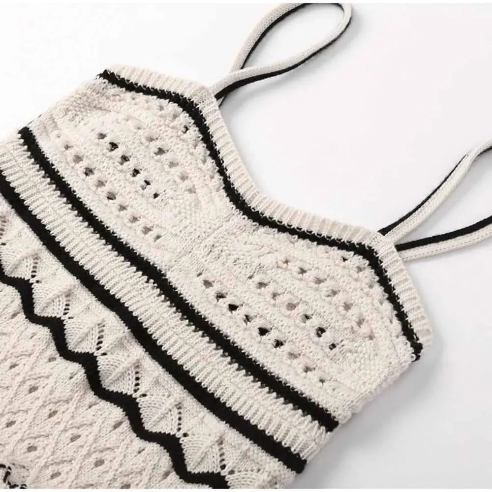 Women's Beach Style Hollow Slim Sling Sweater Long Dress Sleeveless Spaghetti Strap Sexy Dresses