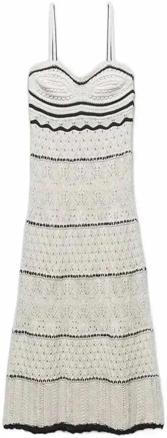 Women's Beach Style Hollow Slim Sling Sweater Long Dress Sleeveless Spaghetti Strap Sexy Dresses