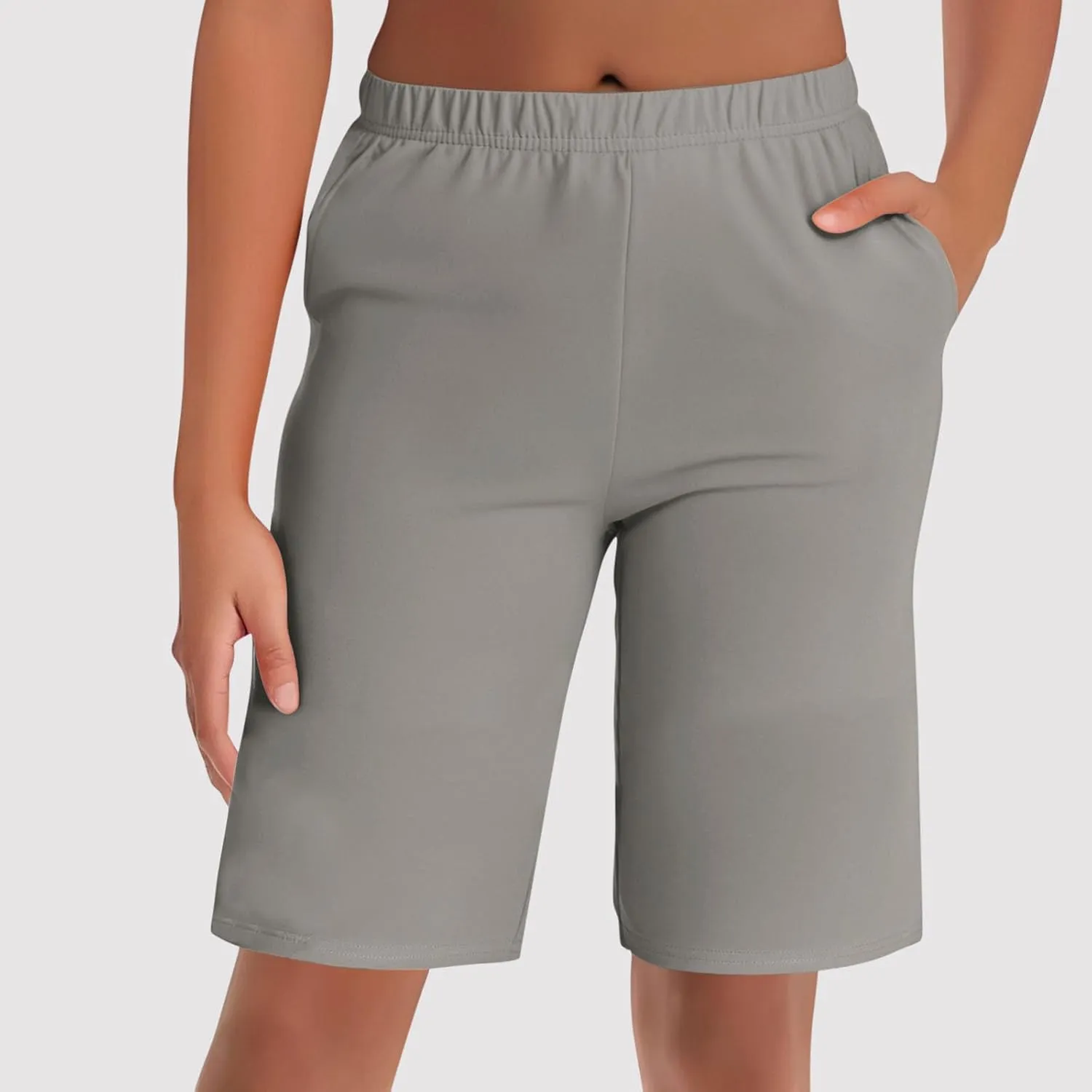 Womens Bermuda Shorts 9" Swim Short High Waisted Swim Board Pants with Pockets UPF 50  Swimsuit Bottoms