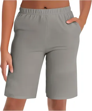 Womens Bermuda Shorts 9" Swim Short High Waisted Swim Board Pants with Pockets UPF 50  Swimsuit Bottoms