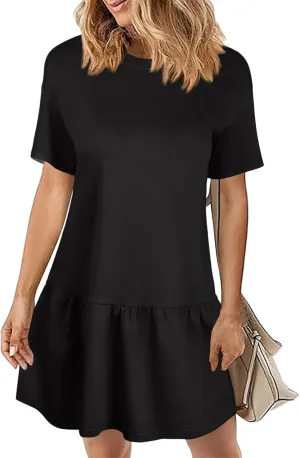 Women's Boho Floral Short Sleeve T Shirt Dress 2025 Summer Casual Loose Swing Tshirt Midi Dresses with Pockets