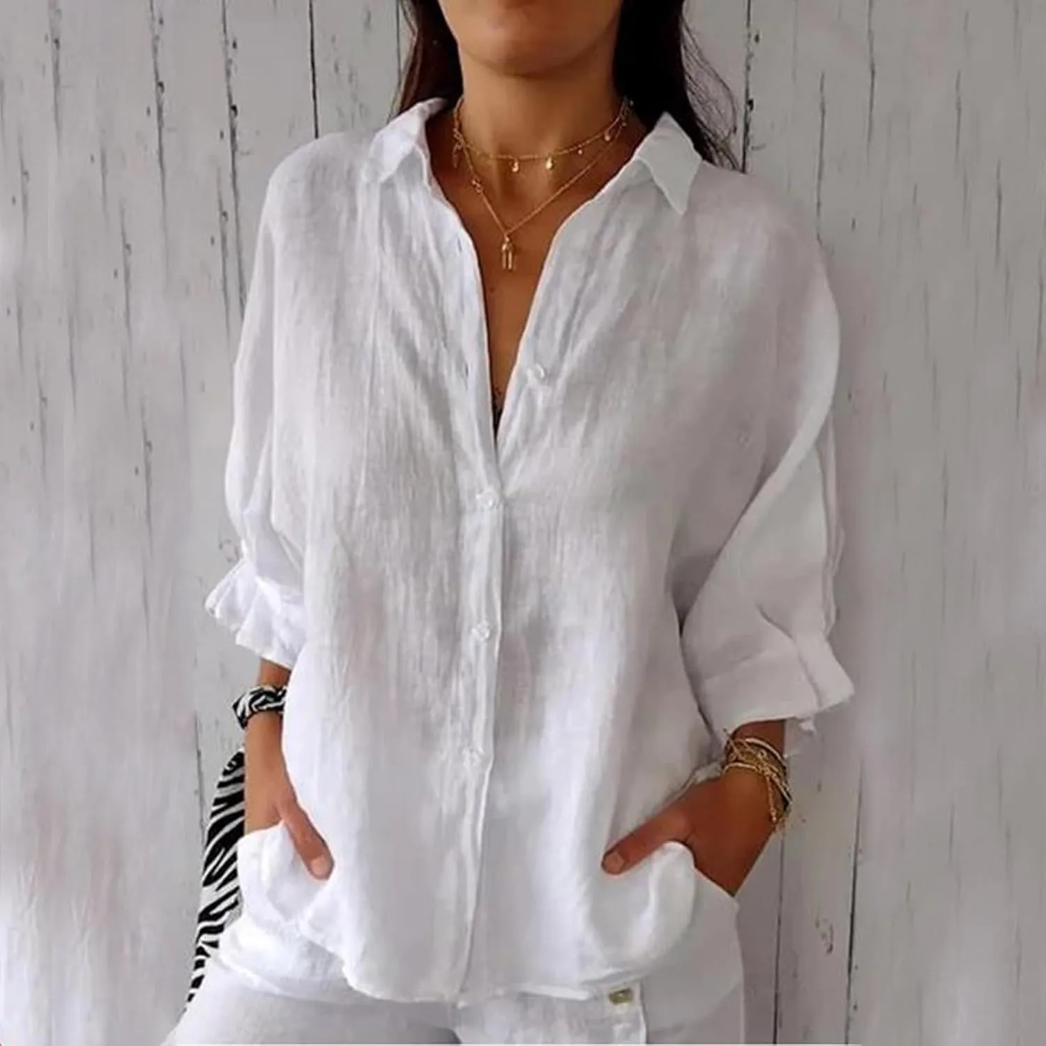 Womens Button Down Shirt Cotton Linen Lapel Tops Spring Summer Going Out Blouse 2025 Dressy Casual Loose Fit T Shirt