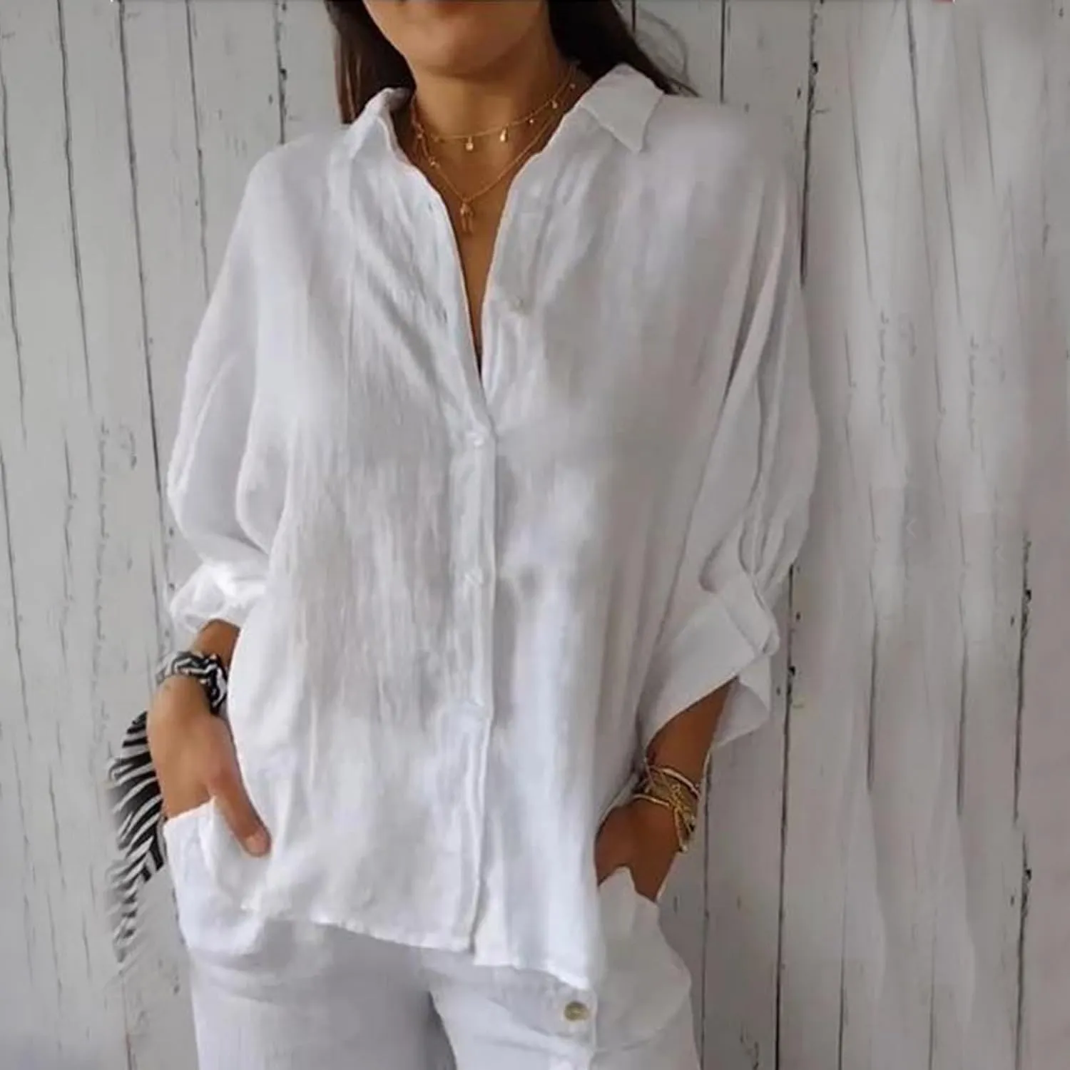Womens Button Down Shirt Cotton Linen Lapel Tops Spring Summer Going Out Blouse 2025 Dressy Casual Loose Fit T Shirt