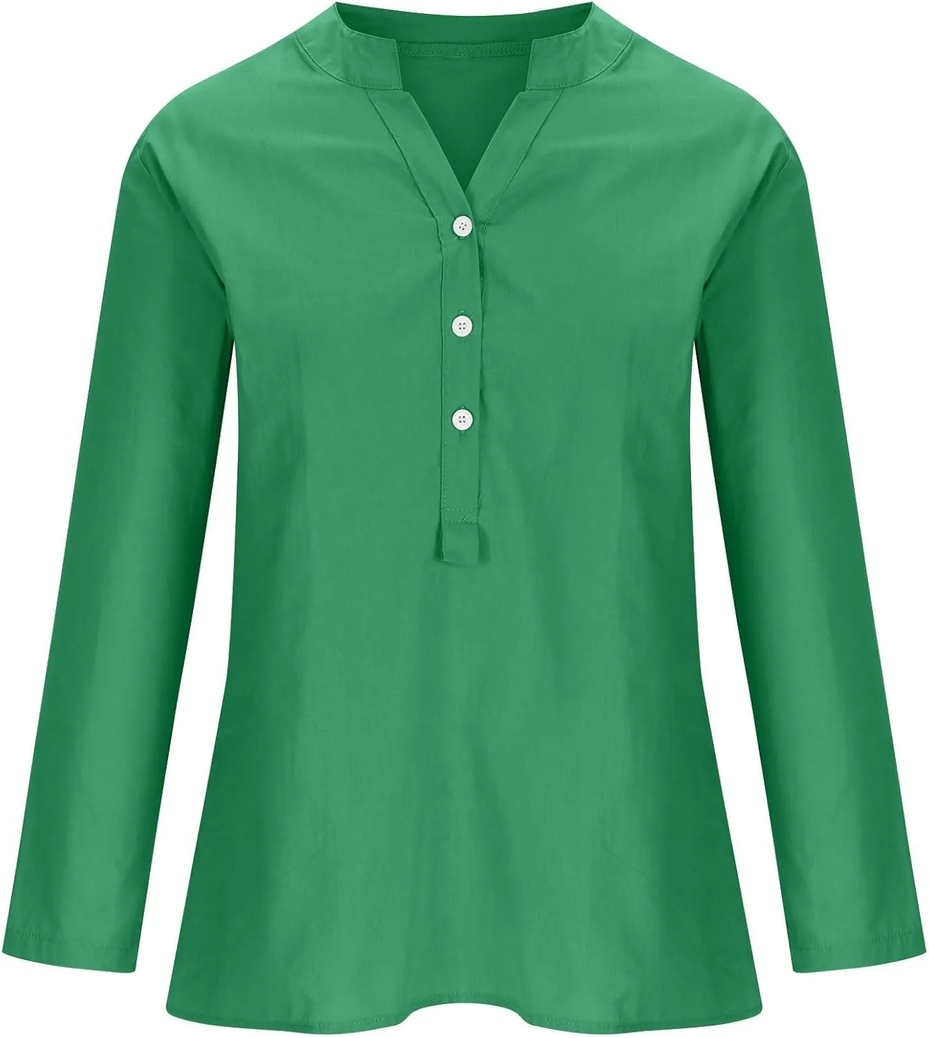 Women's Button Down Shirt V Neck Long Sleeve Cotton Linen Summer Casual Plus Size Blouses Top Loose Fit Tunics