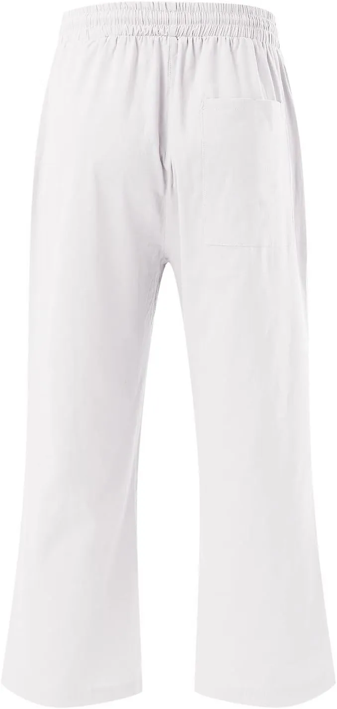 Womens Capris Summer Cotton Linen Pants Casual 2025 Trendy Elastic Waisted Cropped Trousers Beach Pants