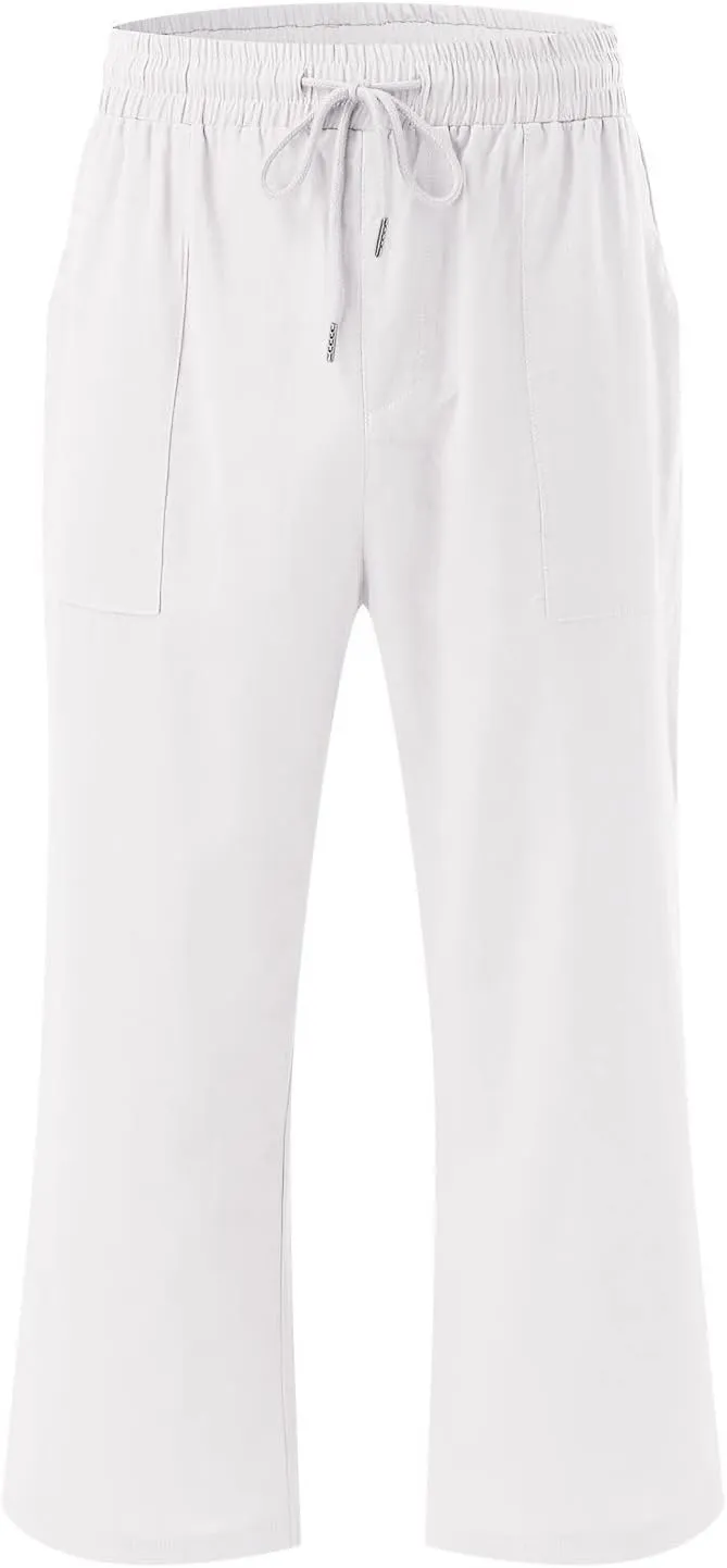 Womens Capris Summer Cotton Linen Pants Casual 2025 Trendy Elastic Waisted Cropped Trousers Beach Pants
