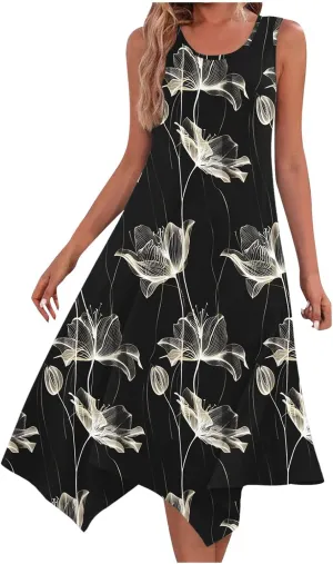 Women's Casual Dresses 2025 Summer Sleeveless Midi Sundress Flowy Ruffle Hem Swing Long Dress Beach Vacation
